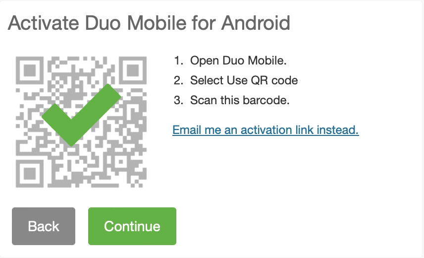 Screenshot of Activated DUO QR Code