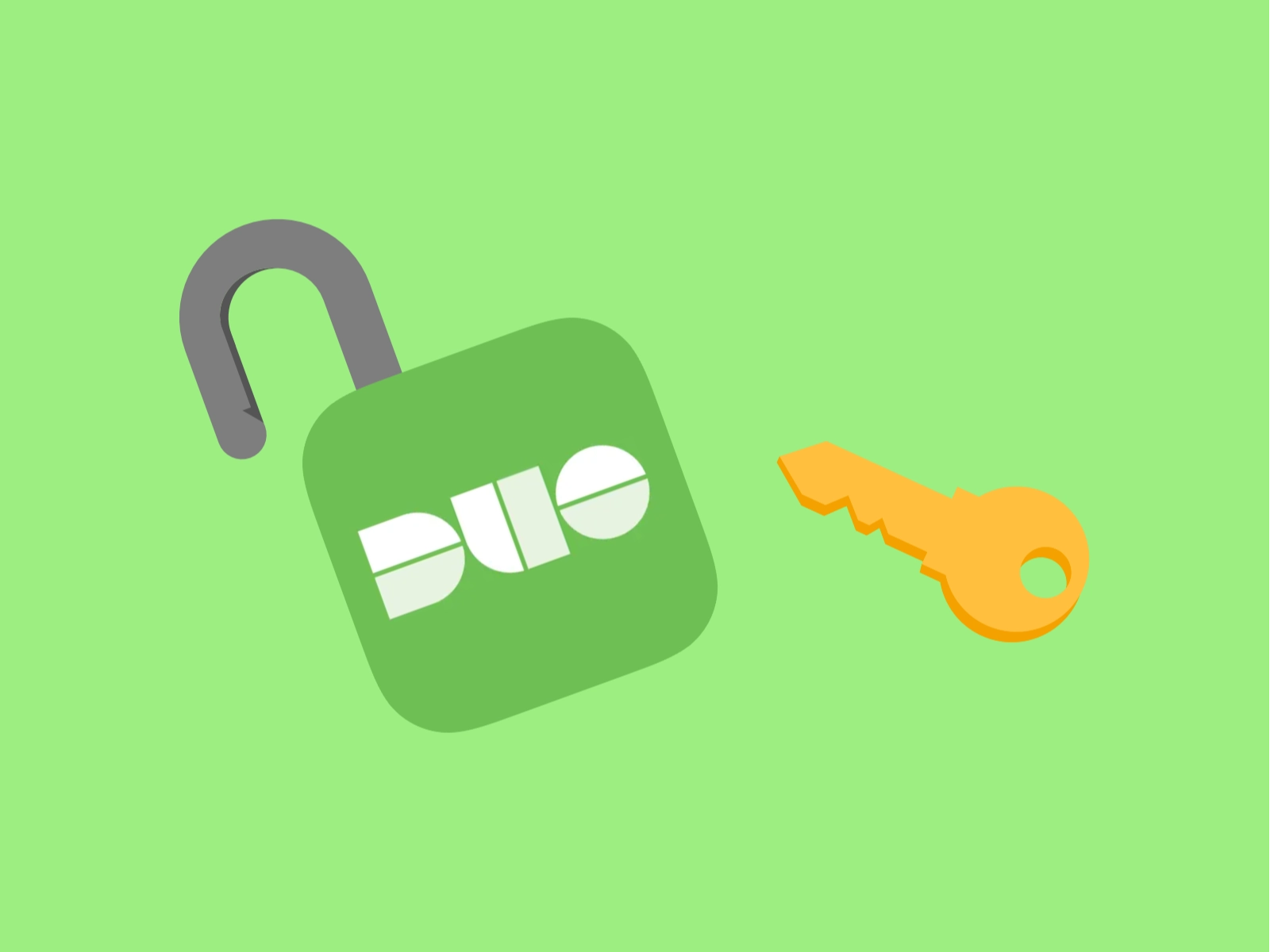Illustration of DUO Mobile lock being opened by a key