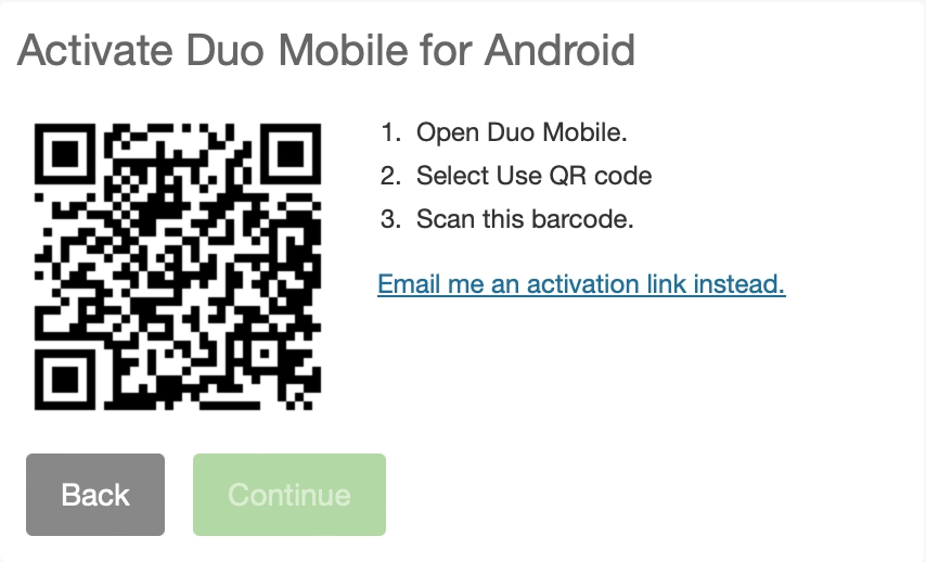 Screenshot of DUO Activation QR Code